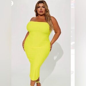 Fashion Nova Neon Yellow Strapless Dress